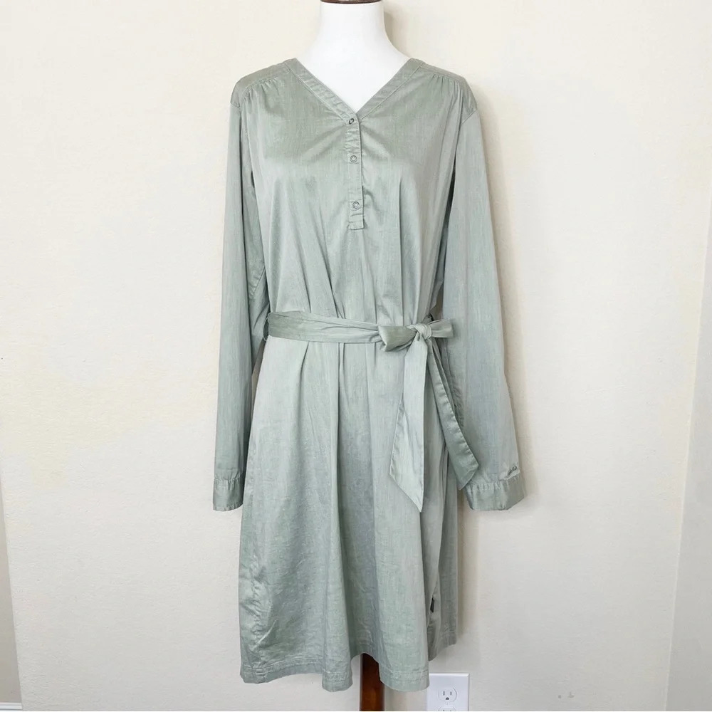Cabela’s Shirt Dress Sage Green Belted Knee Dress